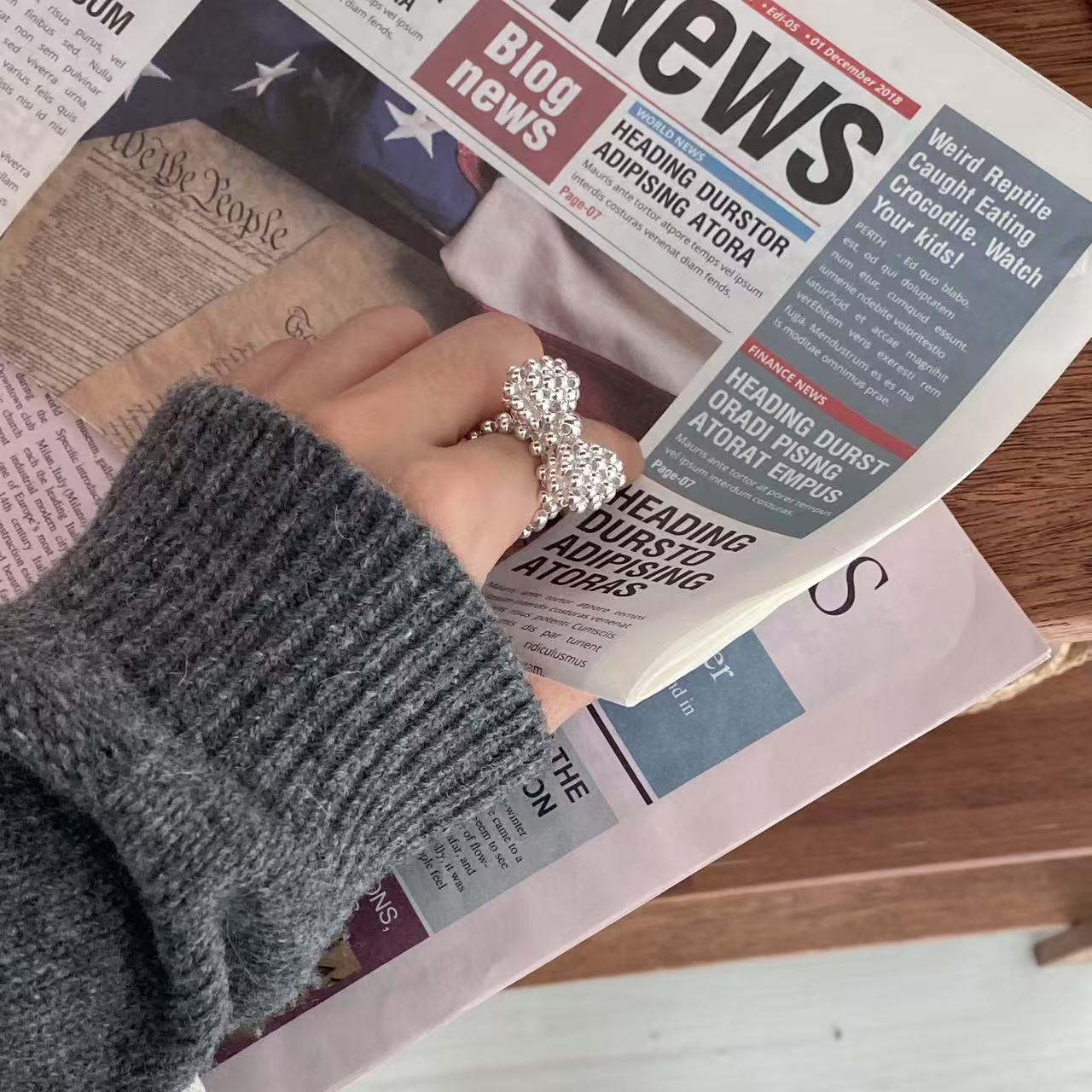 Ribbon Pearl Bead Ring