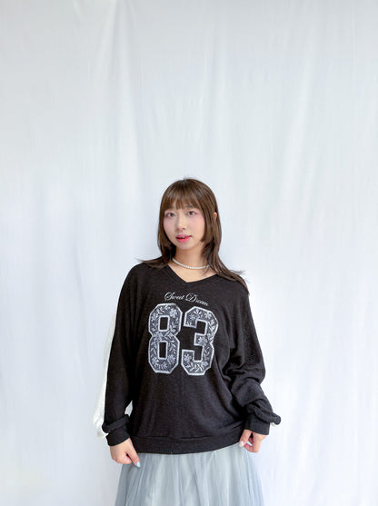 Lace floral pattern 83 printed T-shirt (Black)