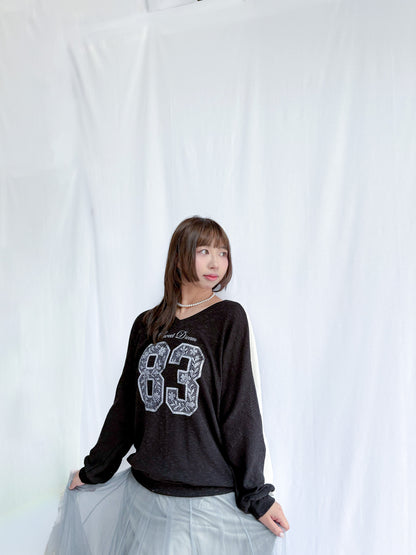Lace floral pattern 83 printed T-shirt (Black)