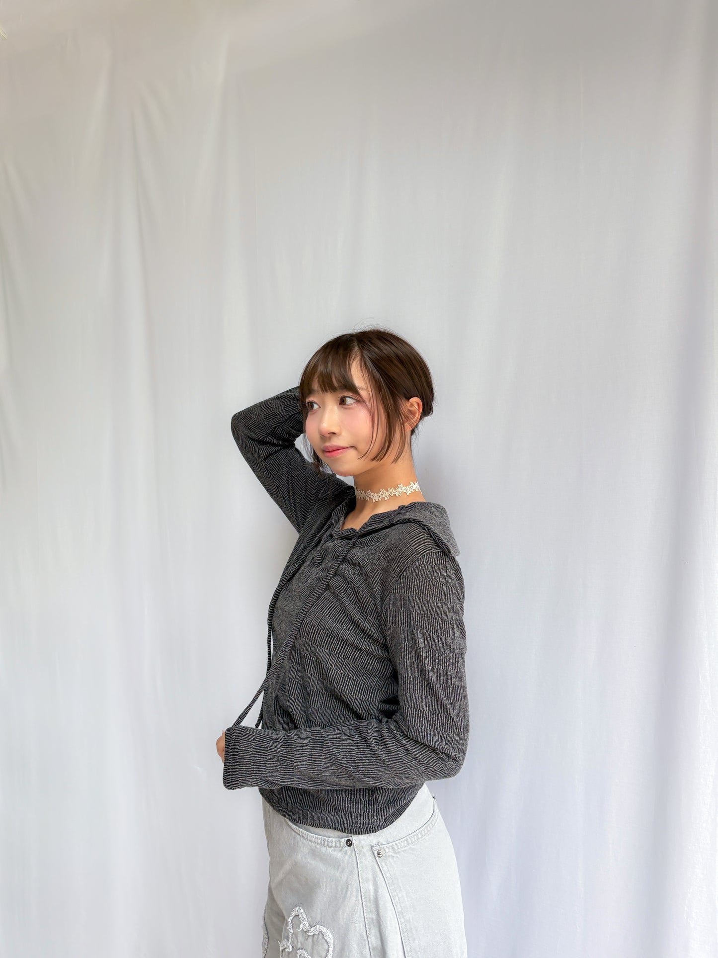 Collar Vintage Lace Up T-shirt (Black)