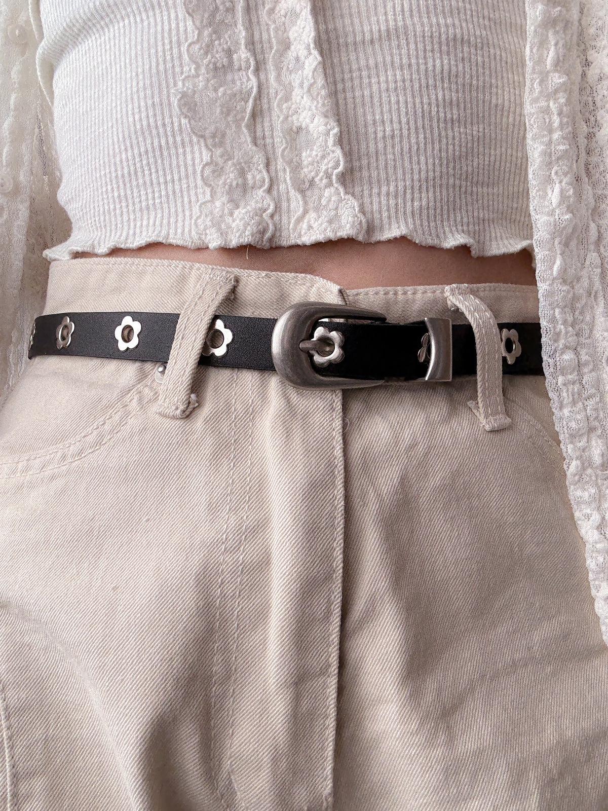Floral Studded Leather Belt