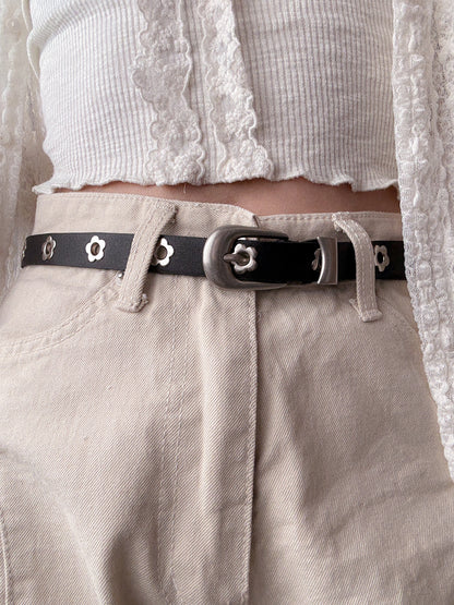 Floral Studded Leather Belt