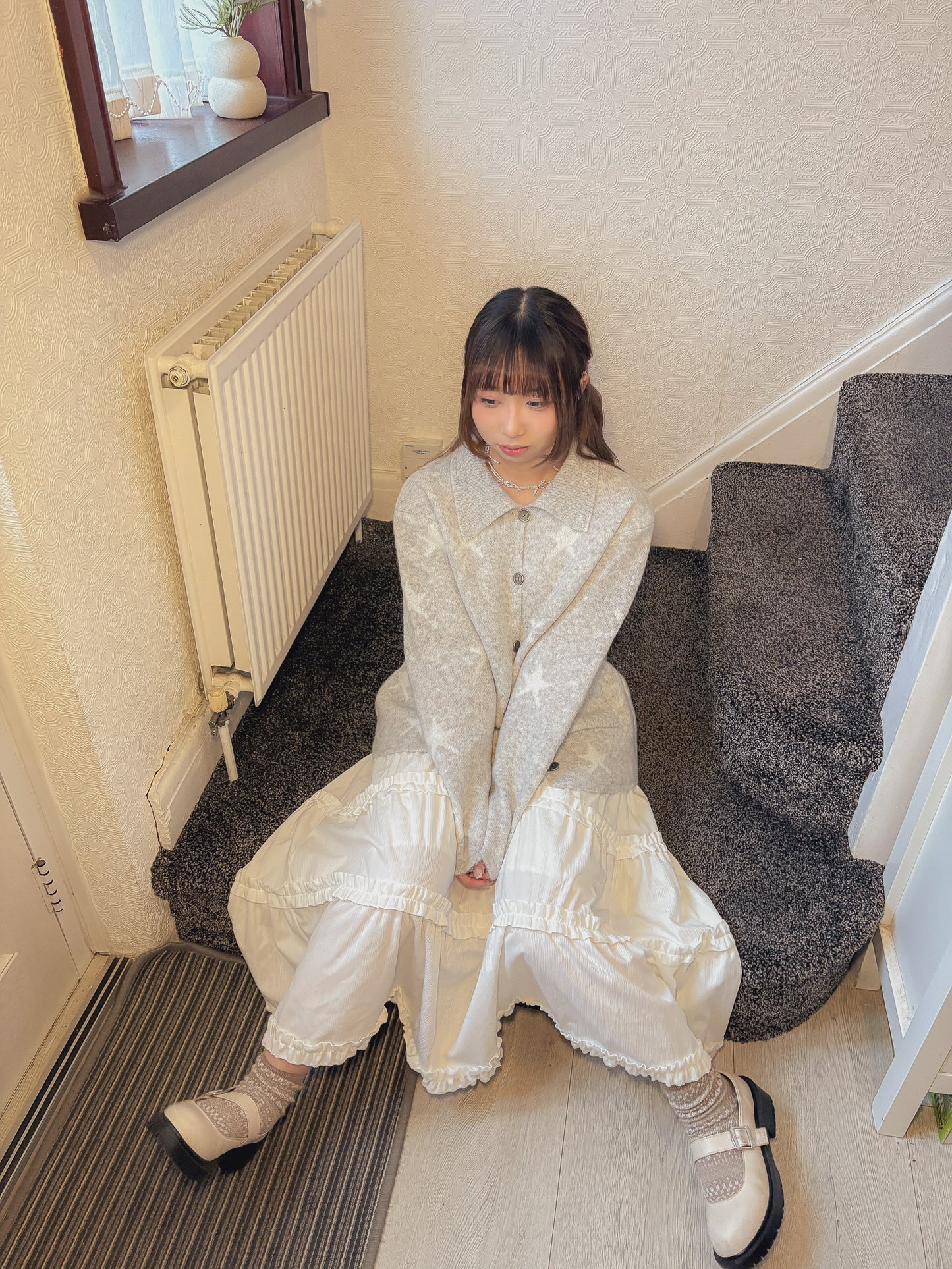 Over-the-knee star cardigan in grey