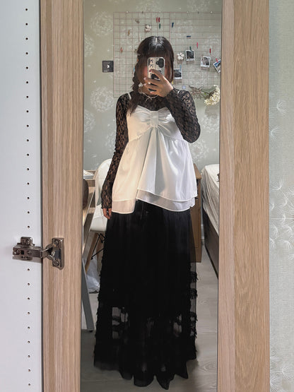 Chiffon Lace Long Flowy Skirt