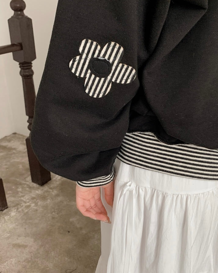 Spring Flower Patch Striped Pattern Loose Fit Sweater