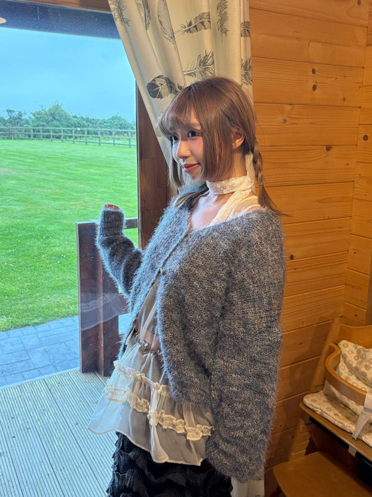 (Preorder) Y2K Knit 2 Button Rainbow Cardigan (Navy)
