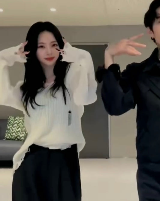 (BF NEW IN) V-neck Knit Wool Mesh Long Sleeve T-shirt