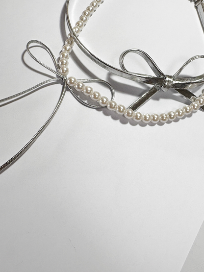 Double Ribbon Pearl Necklace