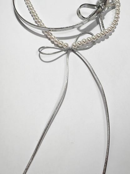 Double Ribbon Pearl Necklace