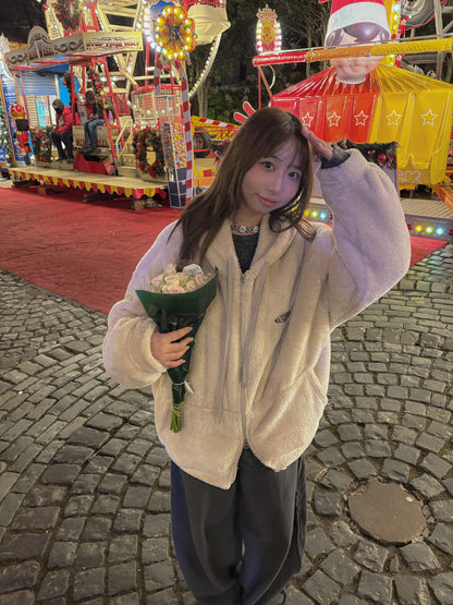 (DEC NEW)Oversized Teddy Sherpa Fleece Hoodie Zip-up