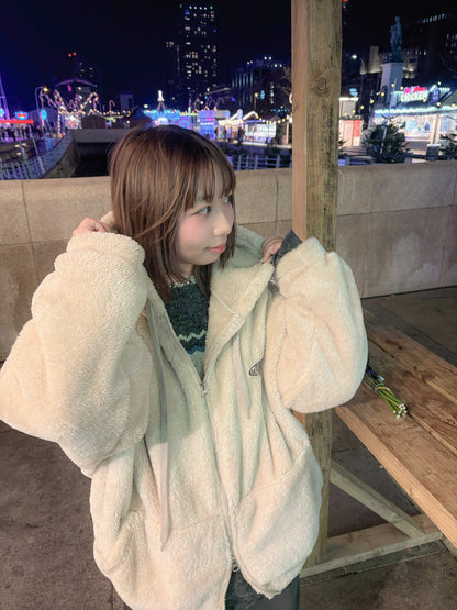 (DEC NEW)Oversized Teddy Sherpa Fleece Hoodie Zip-up