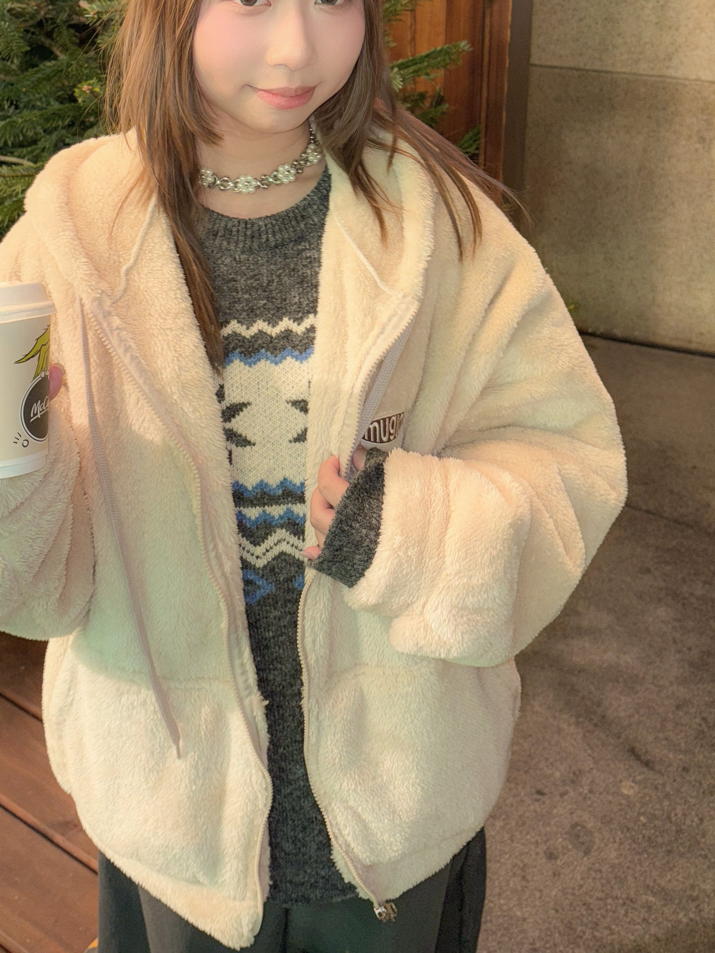 (DEC NEW)Oversized Teddy Sherpa Fleece Hoodie Zip-up