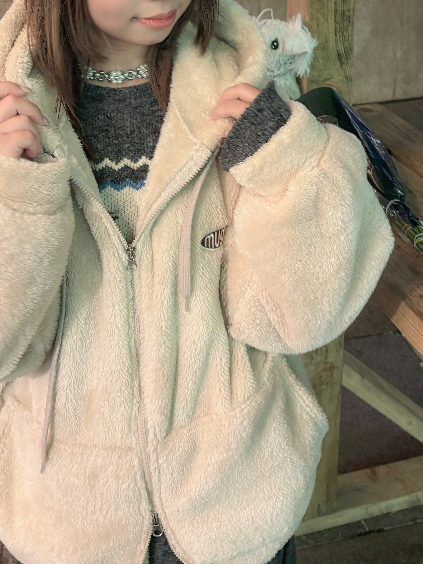 (DEC NEW)Oversized Teddy Sherpa Fleece Hoodie Zip-up