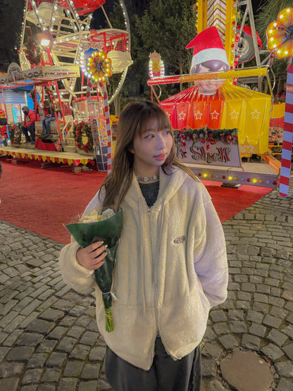 (DEC NEW)Oversized Teddy Sherpa Fleece Hoodie Zip-up