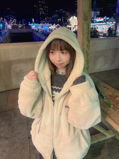 (DEC NEW)Oversized Teddy Sherpa Fleece Hoodie Zip-up