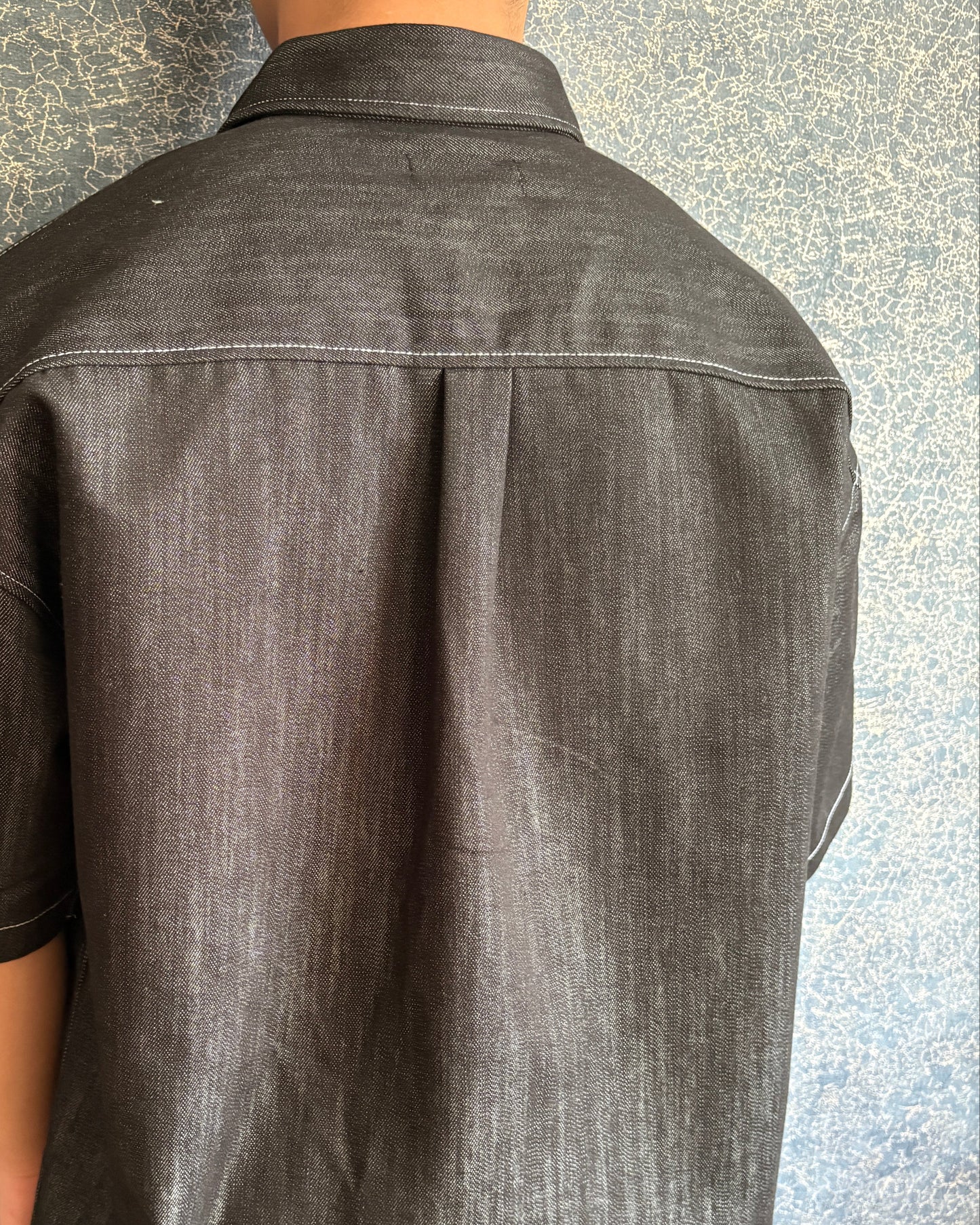 Non-fade Oversize Denim Short-Sleeve Shirt