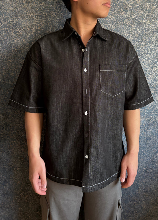 Non-fade Oversize Denim Short-Sleeve Shirt
