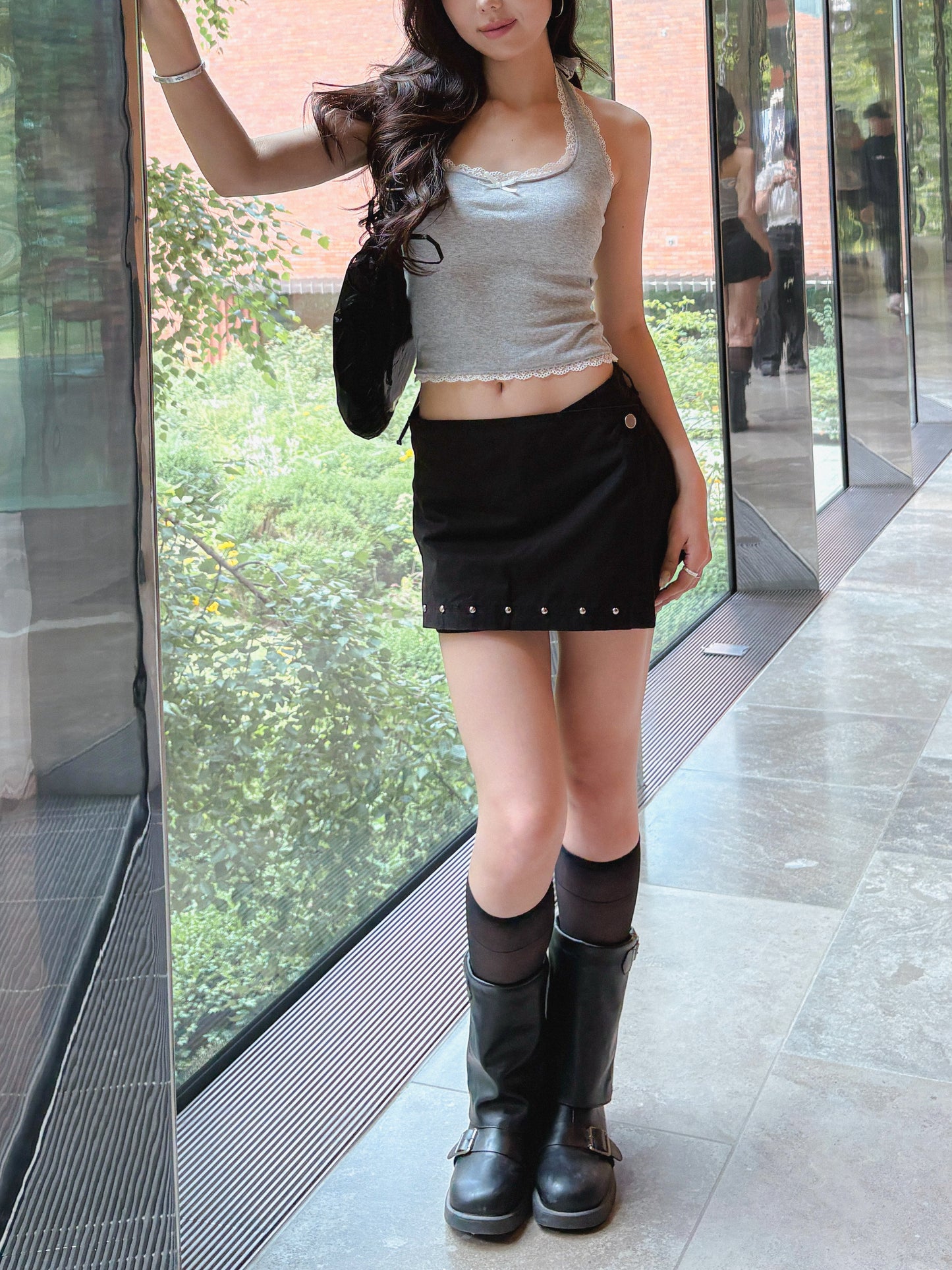 Stud-embellished Asymmetrical Wrap Shorts (2 Colours)