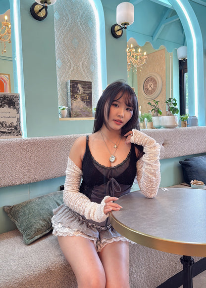 Layered Lace Patchwork Camisole with Bow