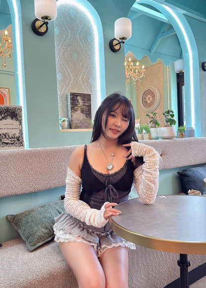 Layered Lace Patchwork Camisole with Bow