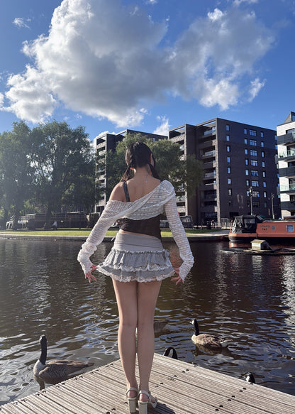 Soft Floral Balletcore Lace Cropped Long Sleeve Cardigan(4 Colours)