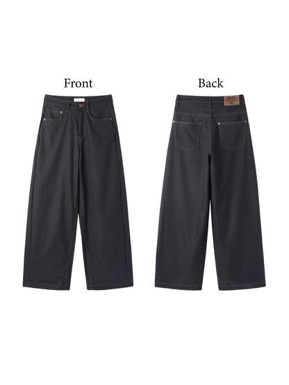Wide Lightweight Denim Stripe Slacks (All Season)