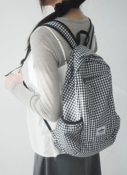 [Heisan] Compact Pocket Bag v1 Gingham Check Backpack (Black)