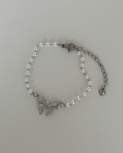 [OFUSE] Lace ribbon bracelet (Pearl/ Chain)