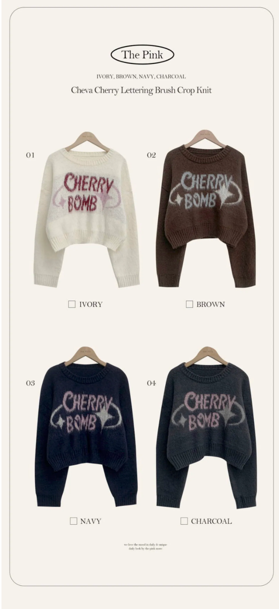 (DEC NEW) Round Neck Cherry Bomb Short Brush Knit