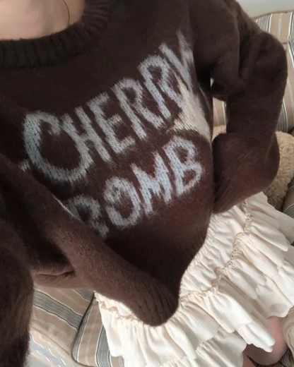 (DEC NEW) Round Neck Cherry Bomb Short Brush Knit