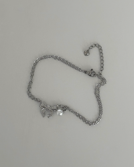 [OFUSE] Lace ribbon bracelet (Pearl/ Chain)