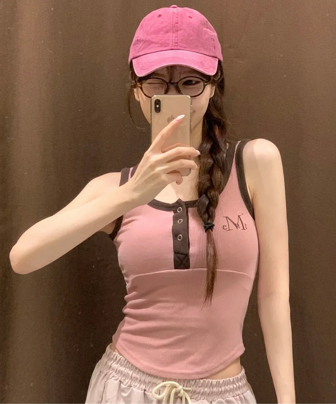 Brand Week Sale -07.13[Mucent] Color Pop Contrast Button Crop Ribbed Sleeveless (6 Colors)