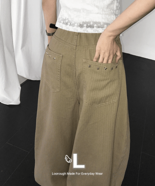 [LOOXP MADE] Piece Studded Back Pocket Wide Balloon Long Pants