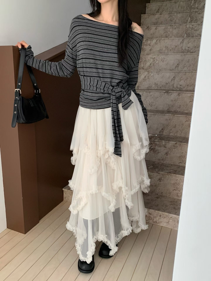 Lace Chiffon Unique Long Skirt (2 Colours)
