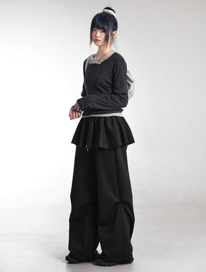 [LOOXP MADE] Flare banding layered skirt skirt pants