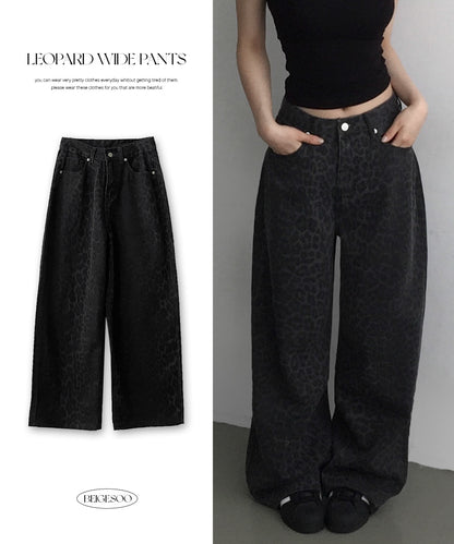 BRAND MADE Black Leopard Wide Jeans