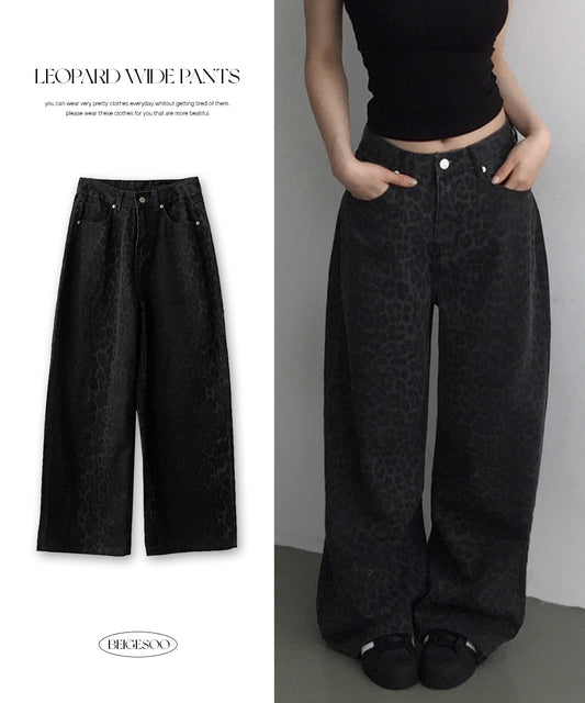 BRAND MADE Black Leopard Wide Jeans