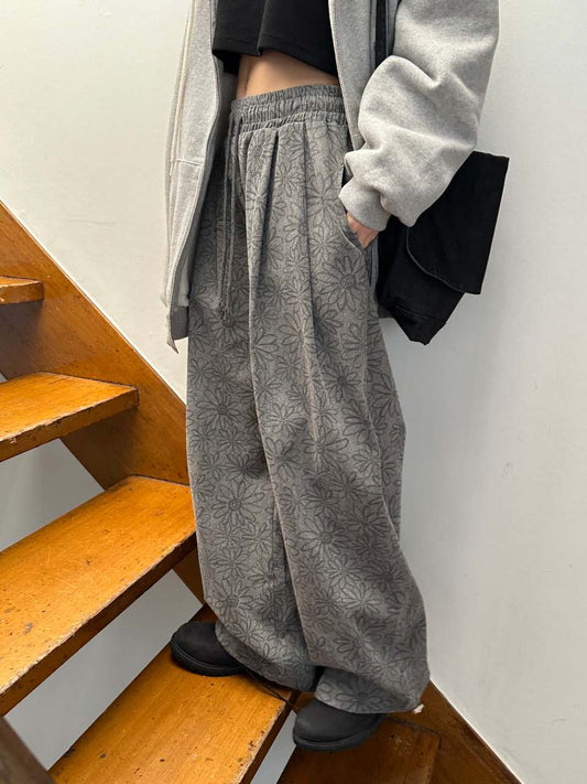 (Preorder) Floral pigment print loose-fit cotton one size pants
