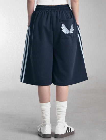 [LOOXP] Track Angel Embroidered Back Pocket Bermuda Pants Navy