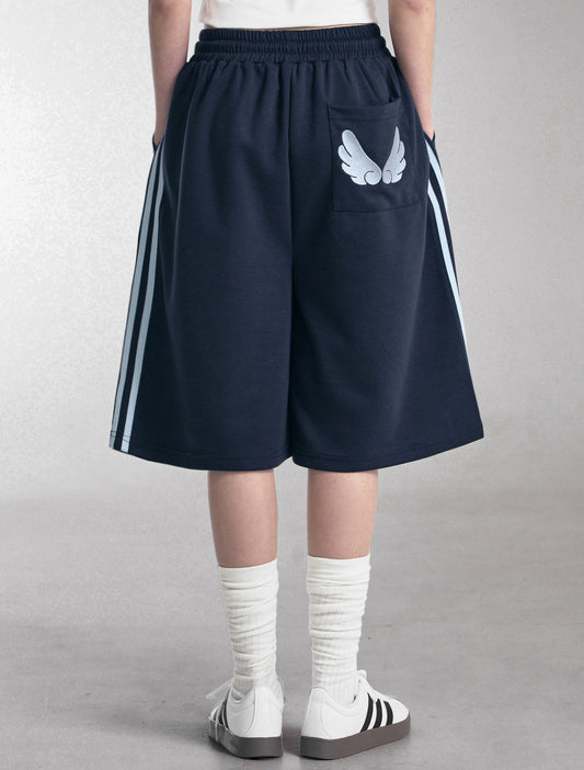 [LOOXP] Track Angel Embroidered Back Pocket Bermuda Pants Navy