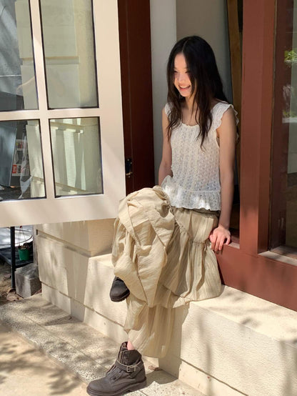 Luka Pleated Flare Skirt – Sheer Layered with Banded Waist (2 Colours)