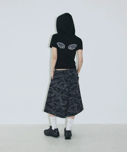 [SLEEKGLOW] Angel Applique Half Zip-Up Hoodie [Black]