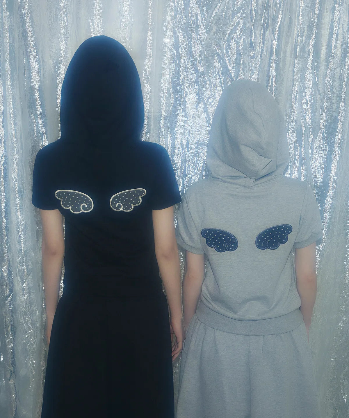 [SLEEKGLOW] Angel Applique Half Zip-Up Hoodie [Gray]