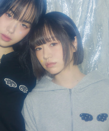 [SLEEKGLOW] Angel Applique Half Zip-Up Hoodie [Gray]