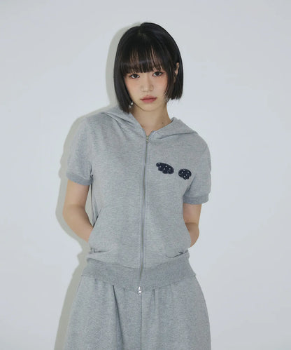 [SLEEKGLOW] Angel Applique Half Zip-Up Hoodie [Gray]