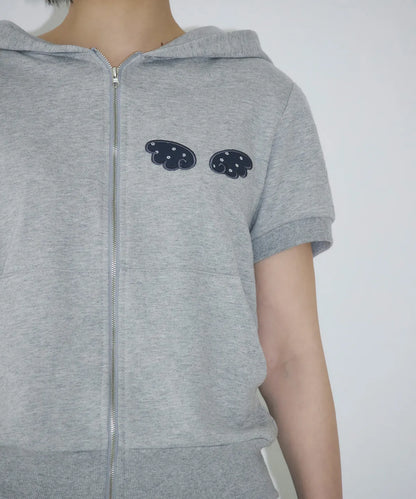 [SLEEKGLOW] Angel Applique Half Zip-Up Hoodie [Gray]