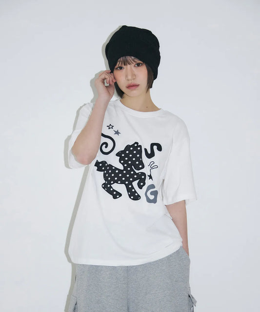 [SLEEKGLOW] Dot Pony Applique T-shirt [White]