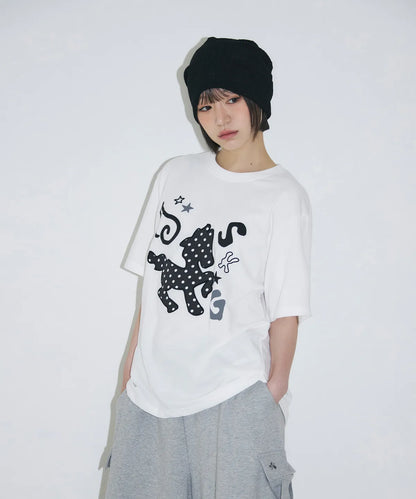 [SLEEKGLOW] Dot Pony Applique T-shirt [White]
