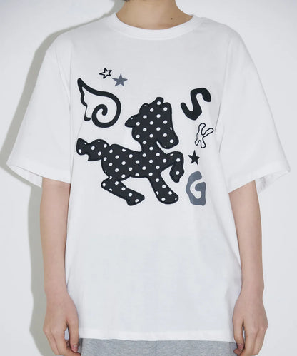 [SLEEKGLOW] Dot Pony Applique T-shirt [White]