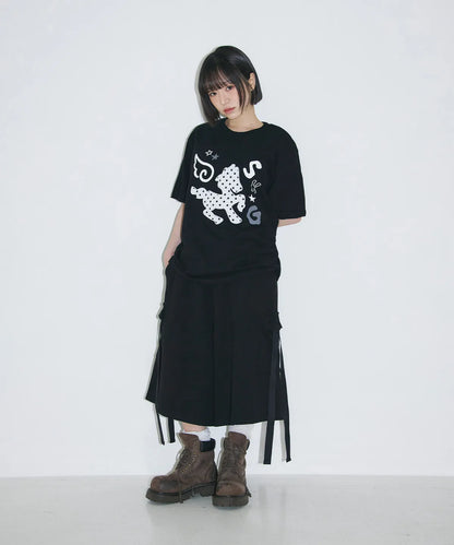[SLEEKGLOW] Dot Pony Applique T-shirt [Black]